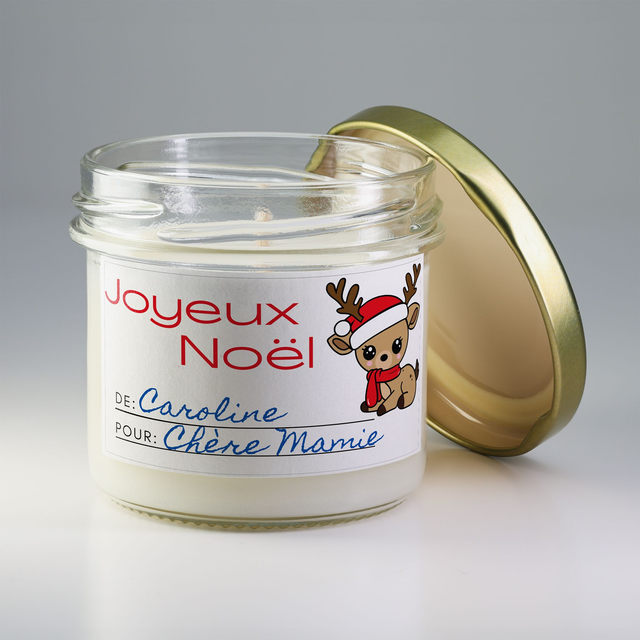 Bougie artisanale parfumée en cire de soja avec étiquette personnalisée - Cadeau pour Noël, Nouvel An, Fêtes de fin d&#039;année, 100g (CJN23)