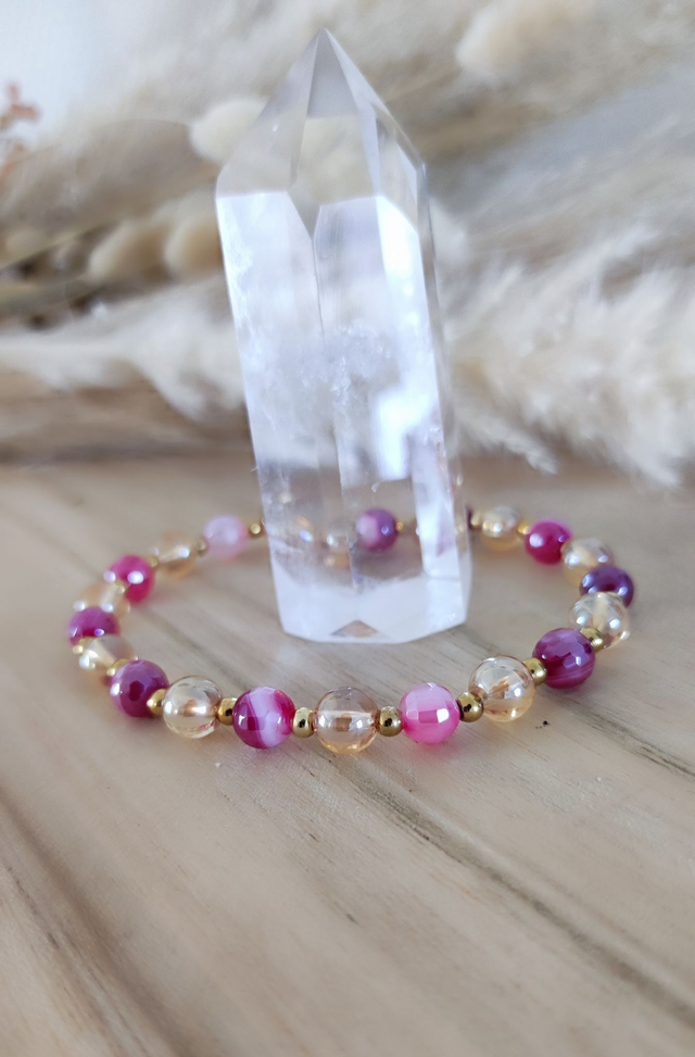 Bracelet "Émotionnel" Agate rose teintée
