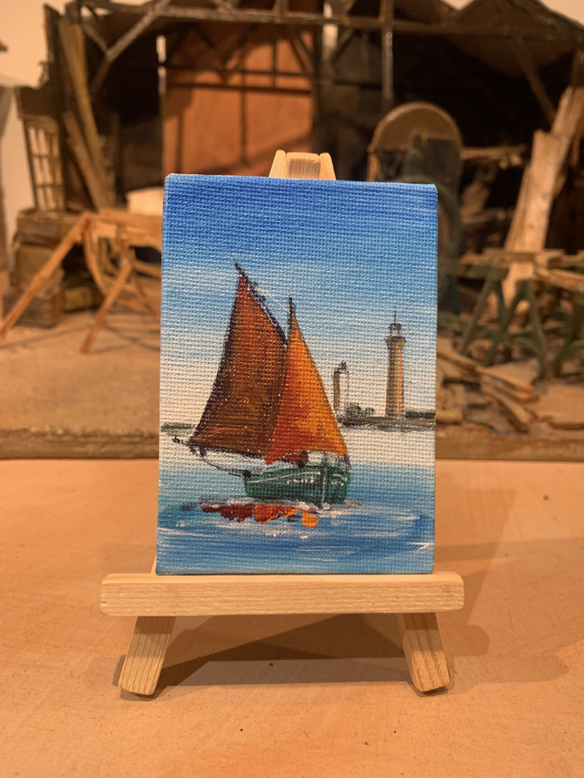 Tableau 6x9cm sur carton et son chevalet Fleur des Îles et Ile Vierge