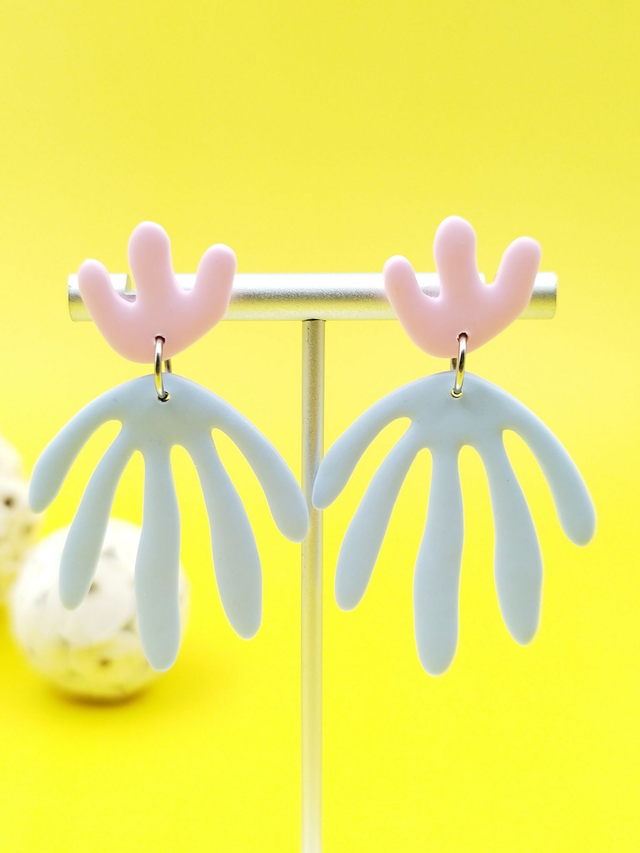 Boucles d'oreilles "Palmata" Bleu et Rose pastels
