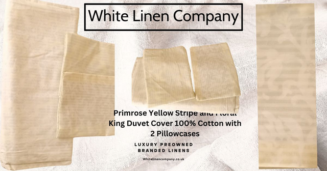 Kingsize 100% Cotton Yellow Floral and Grey Striped Duvet Cover 2 P Cases