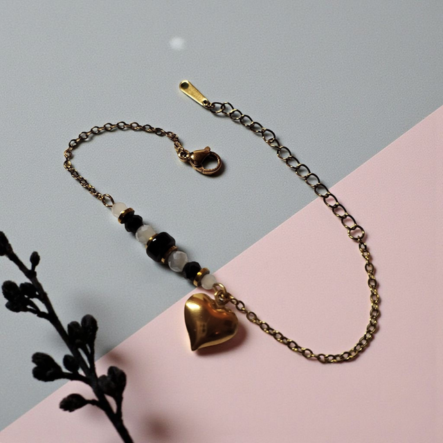 Bracelet acier inoxydable noir et doré