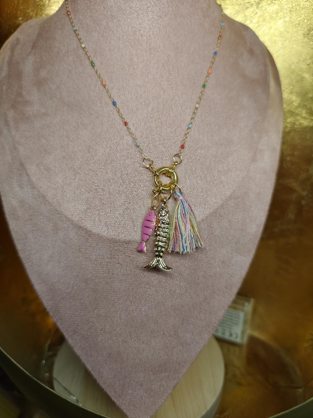 COLLIER "PAMPA" CHAINE ROSAIRE/BRELOQUES MULTICOLORS 0000379