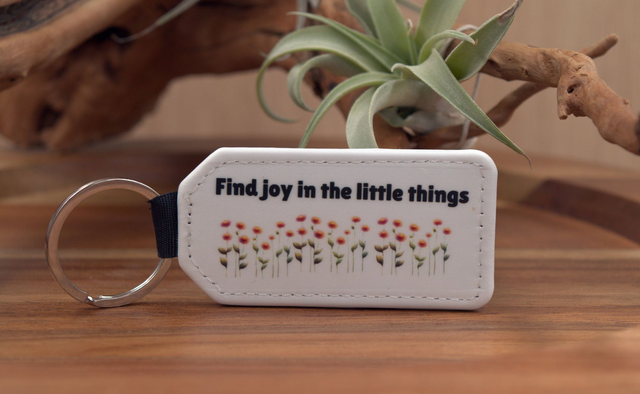 Find Joy in the Little Things,&quot; Red Flowers Design, Double-Sided PU Leather Keychain