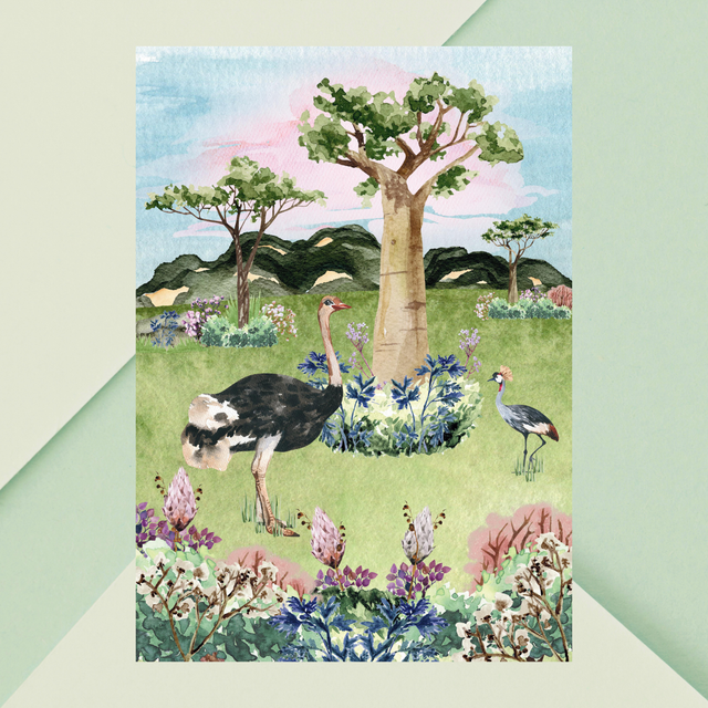 Impression d'Autruches dans la Savane Africaine - Art Majestueux de la Faune / Ostriches in the African Savannah Print - Majestic Wildlife Art 