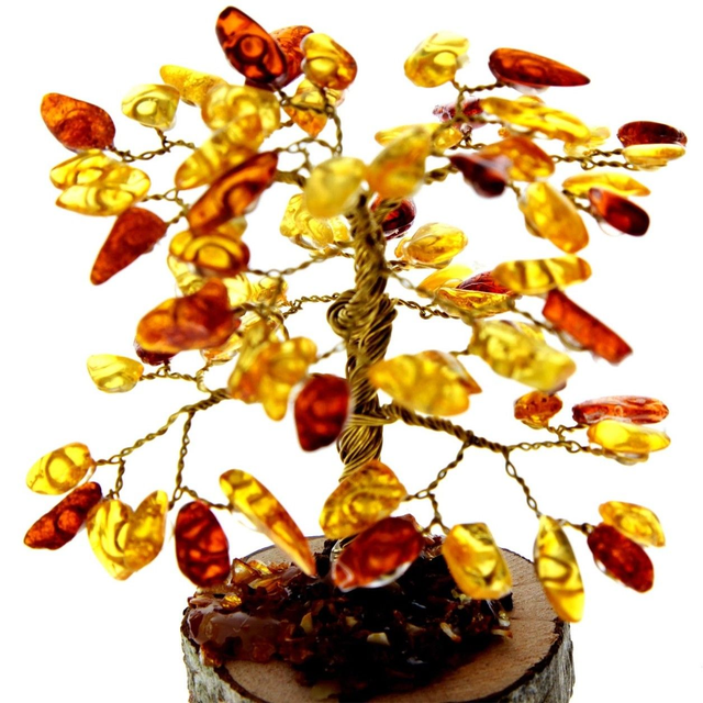 Genuine Baltic Amber Tree of Life Ornament – 11cm, 75 Amber Leaves