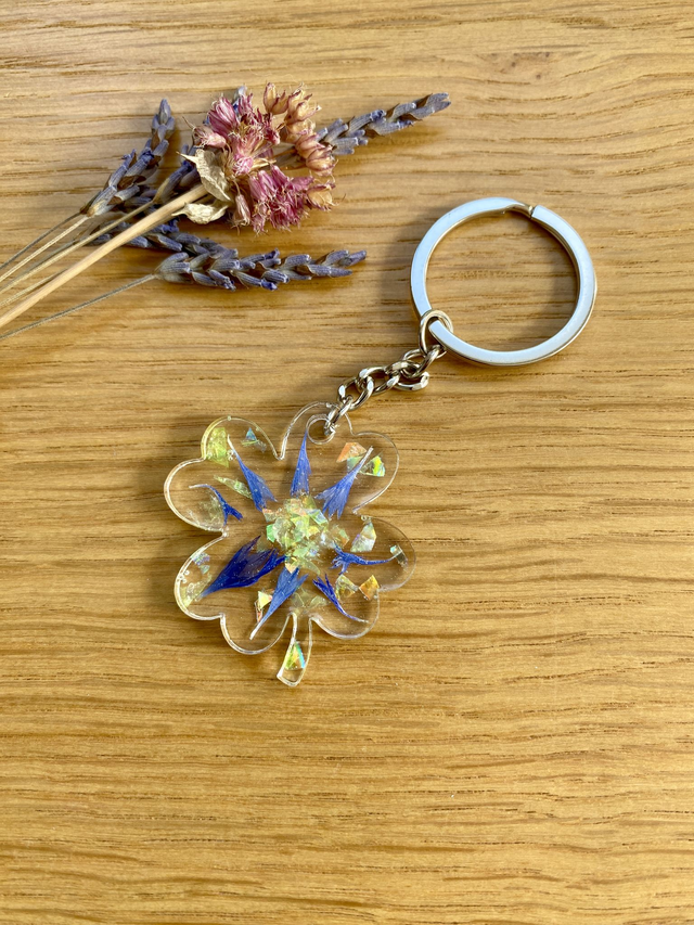 Porte clé trèfle - bleuet