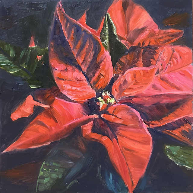 Roter Weihnachtsstern - Feine Ölmalerei für dein Zuhause