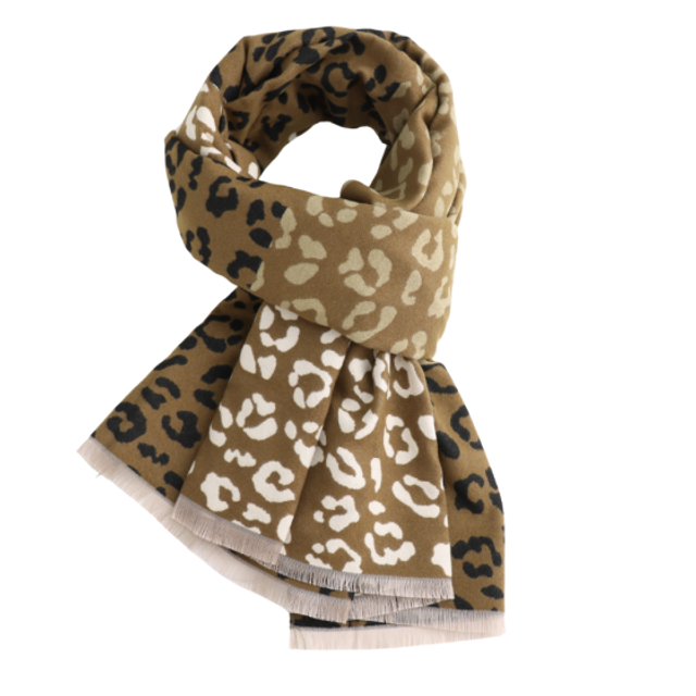 Olive Leopard Print Winter Scarf