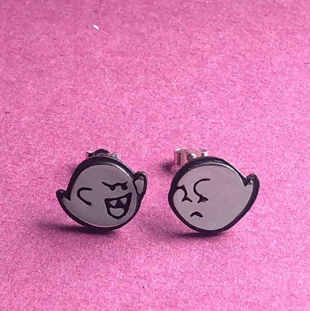 Super Mario boo earrings - handmade Sterling silver (small size) stud earrings
