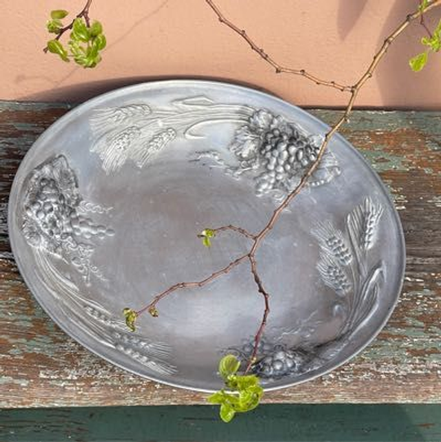 Zinn Teller Trauben Groß Obstschale