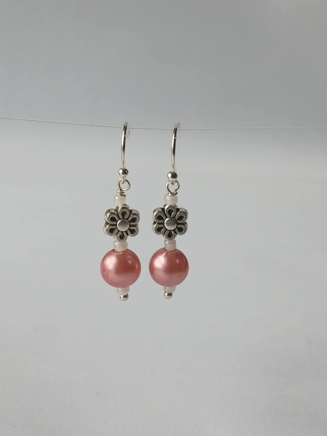 Flower Earring with Pink Bead