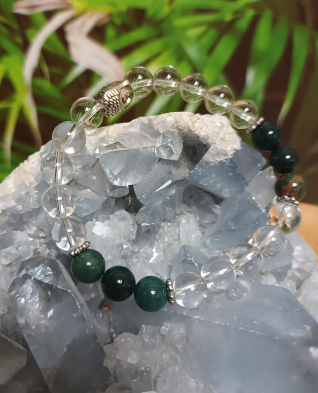 Bracelet en cristal de roche et Jaspe Héliotrope