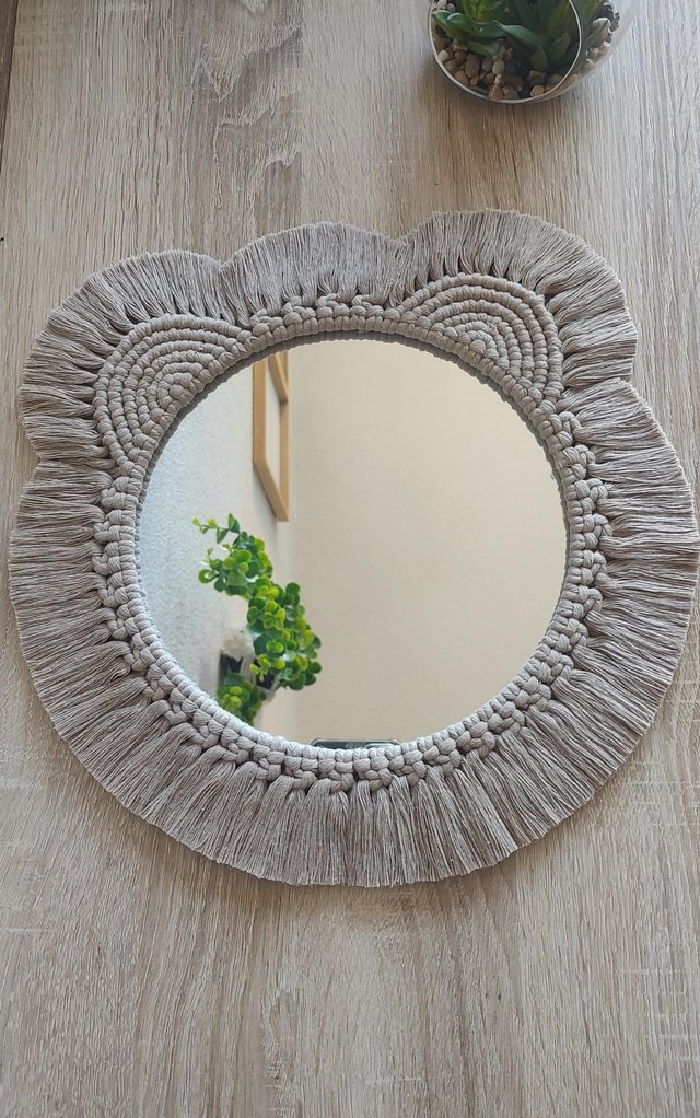 Miroir macramé ourson beige - Déco bohème chambre bébé/enfant