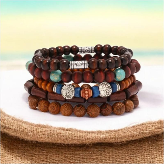 Natural Wooden Beaded Bracelet Set | Fashion & Accessories