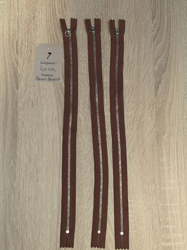 Fermetures éclair métallique marron 40cm