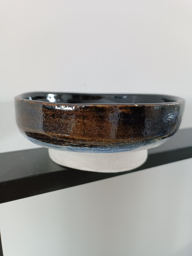 Bol plat Grès blanc  temmoku 