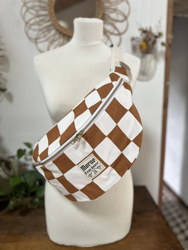 sac banane XXL damier marron