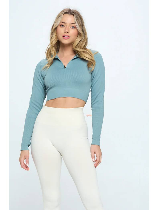 Ribbed 1/2 Zip Crop Active Top