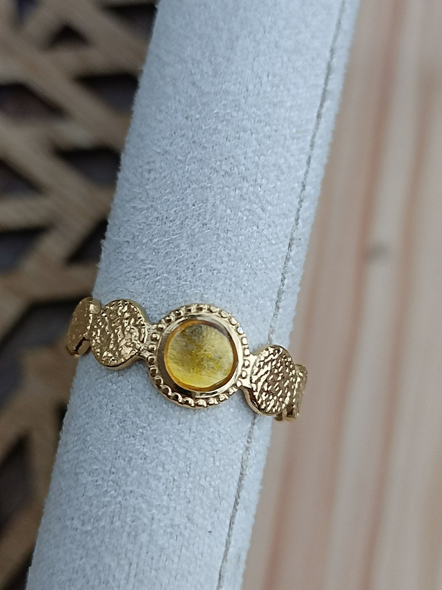 Bague Texturée 5 mm - Or - Résine Jaune