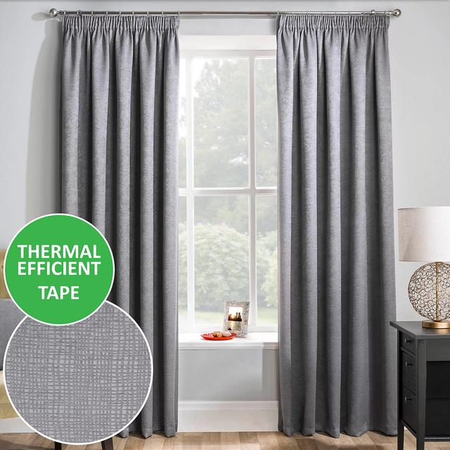 Enhanced Living Matrix Grey Thermal Room Darkening Readymade Pencil Pleat Curtains