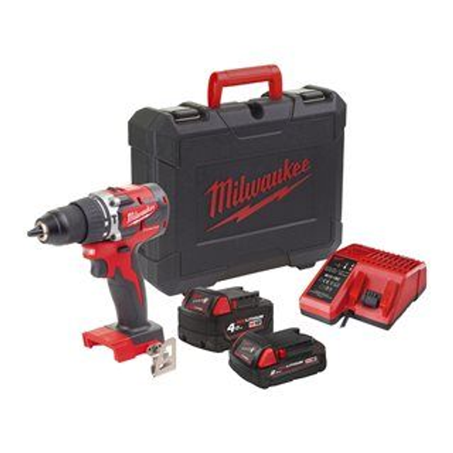 Taladro percutor compacto sin escobillas 18V  MILWAUKEE  M18CBLPD   (Cargador 18V + Bateria 4,0Ah + Bateria 2,0Ah + HDBox)