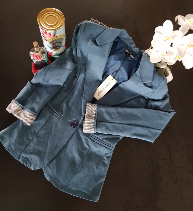 Veste blazer à épaulettes Jolifly &amp; Justine Y bleu canard