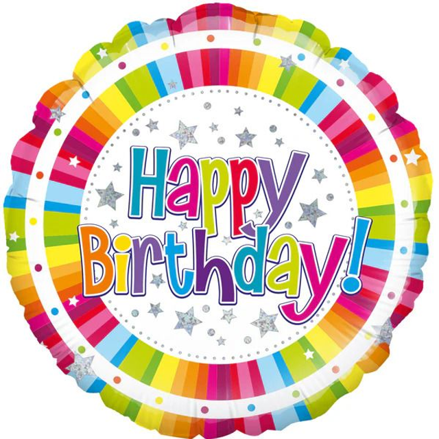 18" BRIGHT STRIPE BIRTHDAY HOLOGRAPHIC FOIL