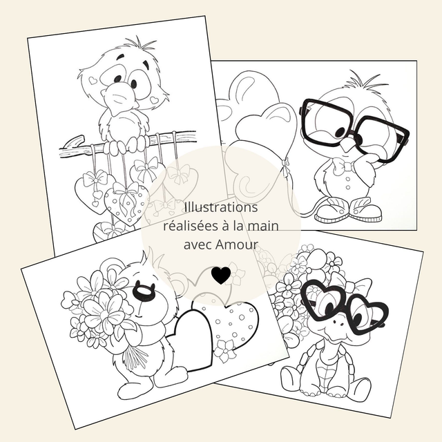 Lot des 4 illustrations Tendresse