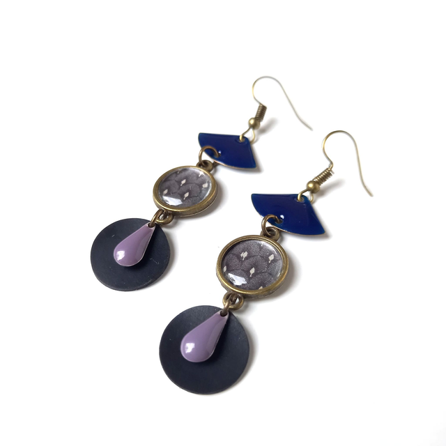 Boucles d&#039;Oreilles Upcyclées en Chambre à Air &amp; Papier Recyclés - Ethniques