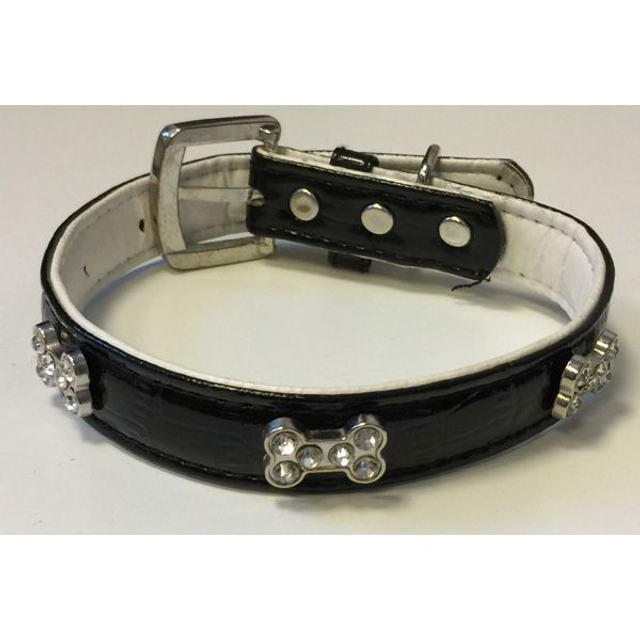 Halsband strass botje zwart S/M