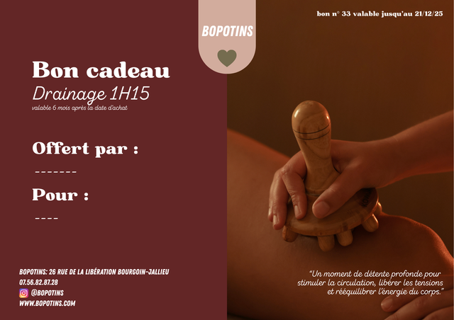 Bon cadeau Drainage Lymphatique 1H15 corps complet