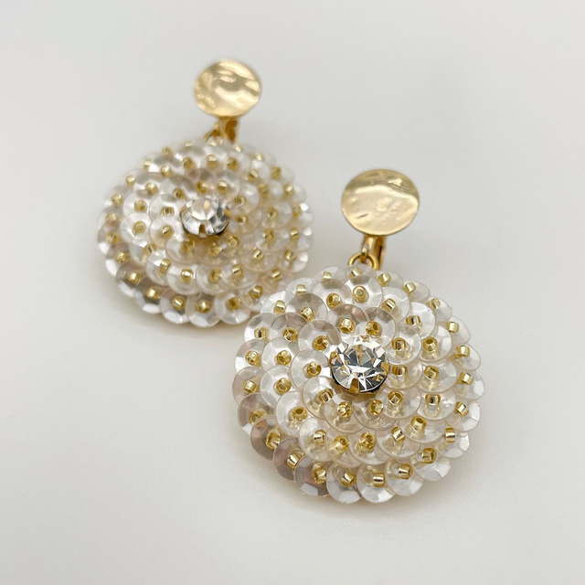 Boucles d’oreilles (clips) ZINNIA - BLANC HERMINE Ø30mm