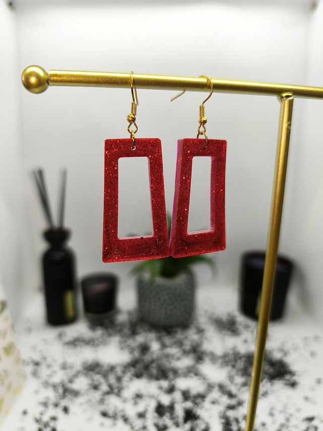 Boucles d'oreilles rectangle rouge pailletté 
