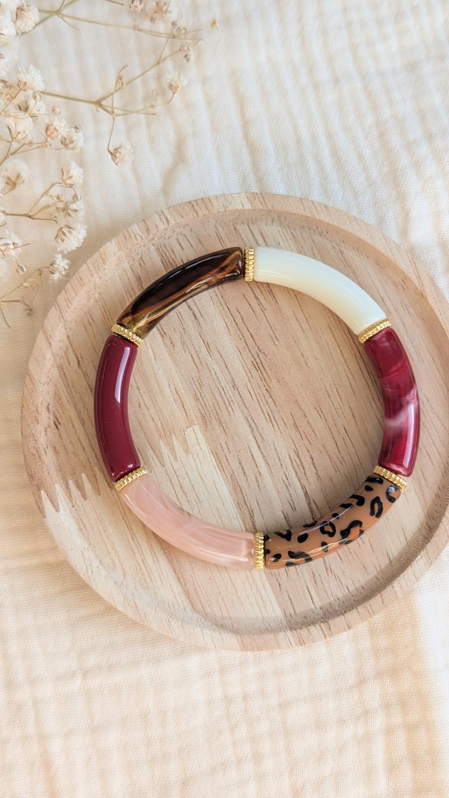 Bracelet jonc Lison bordeaux rose nude léopard 