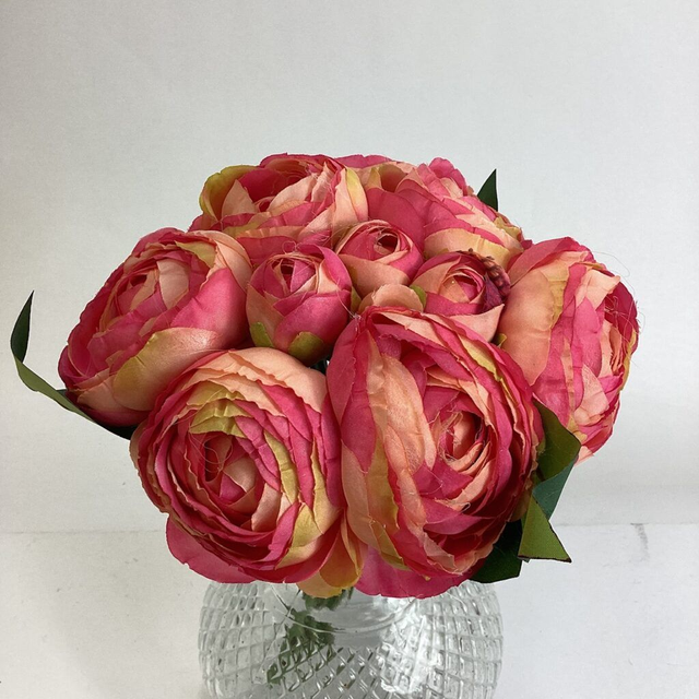 Pink Artificial Ranunculus Bundle with 10 Heads tied with raffia
