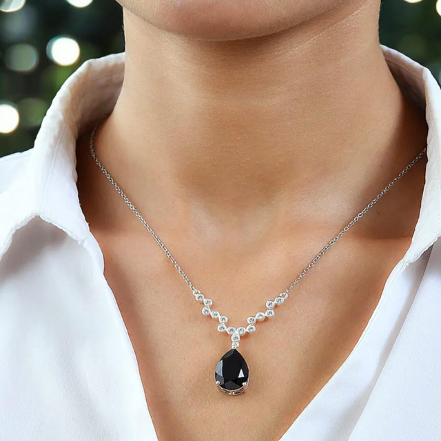 Beautiful Black Spinel & Natural Cambodian Zircons Necklace.