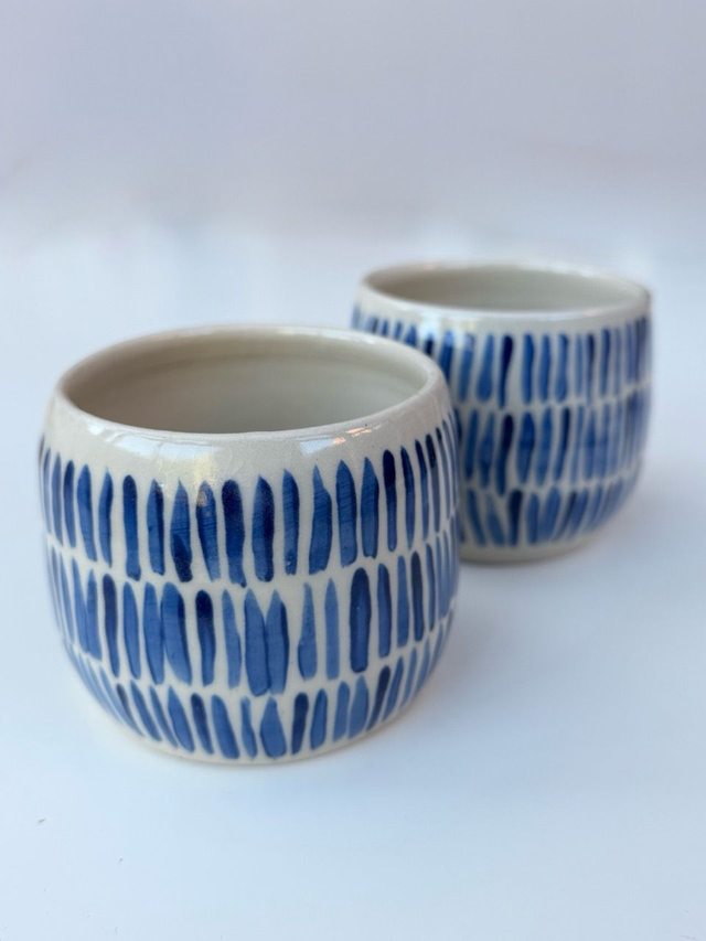 Stoneware Mug with Cobalt Blue Brush Lines