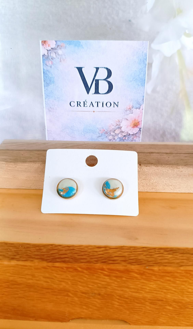 Puces d'oreilles bleues blanches et or 10mm 