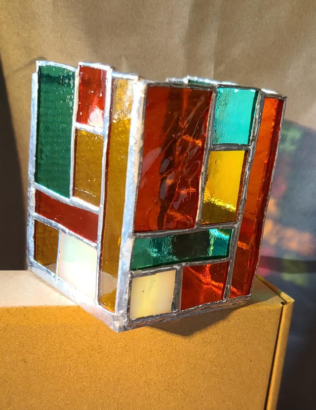 Bougeoir en verres multicolores en Tiffany.  