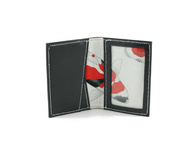 Porte-Cartes MADO Noir Brillant avec doublure tissu japonais motif carpes