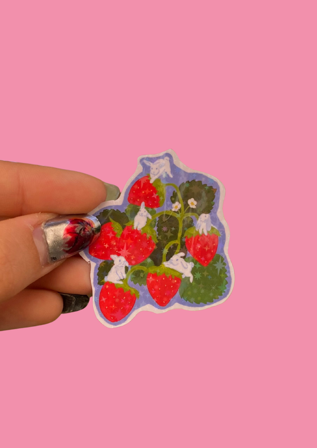 Sticker &quot;Lapin fraisier&quot; bleu 