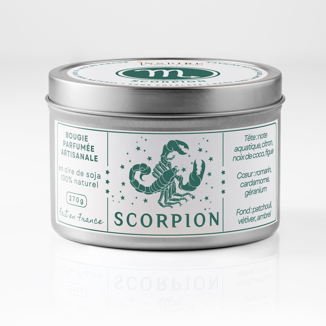 Bougie parfumée aromathérapie en cire de soja 100% naturelle - Scorpion, 300g