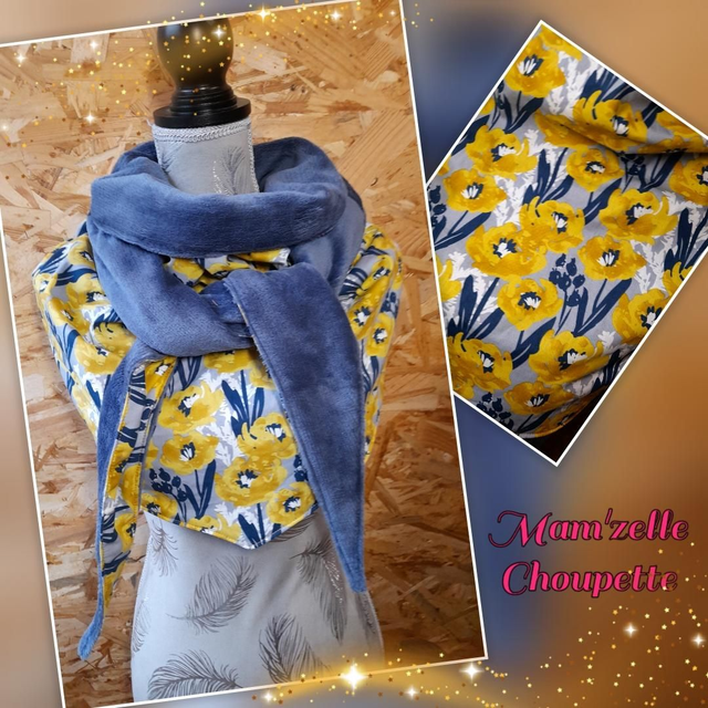 Maxi-châle ocre et bleu