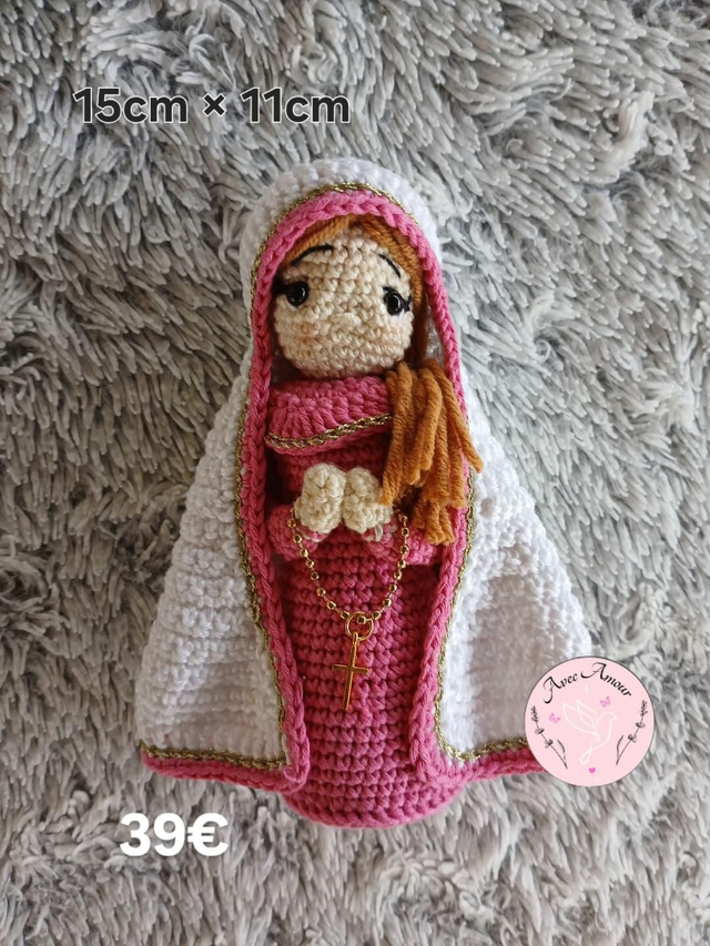 Poupée au crochet - Vierge Marie Rose 
