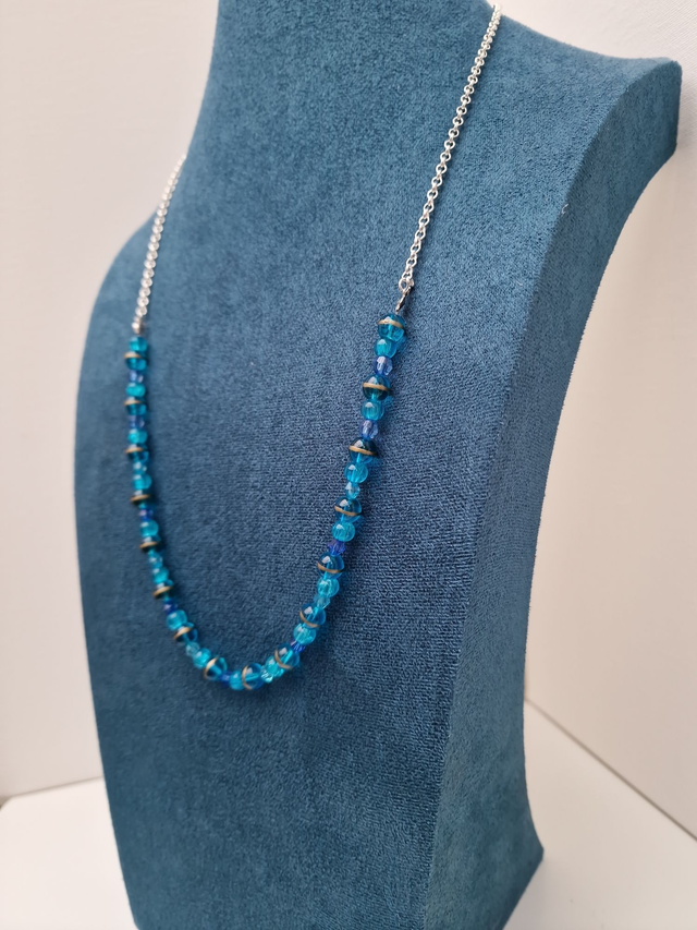 Parure Bijoux Collier Boucles D'oreilles Bleu Doré Argenté