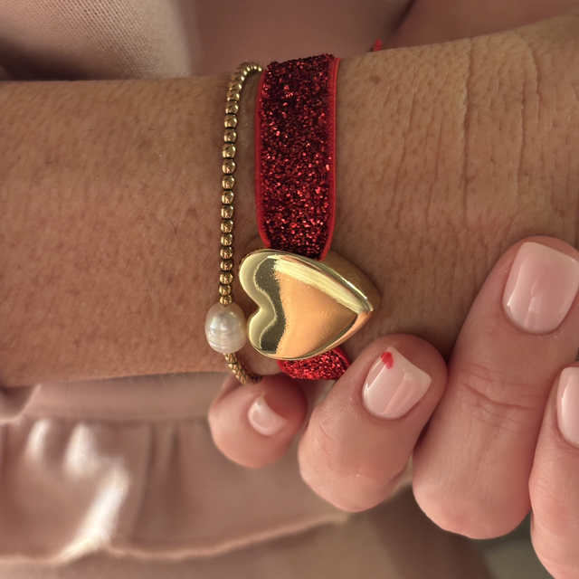 Bracelet Cœur Scintillant ruban rouge ♥️