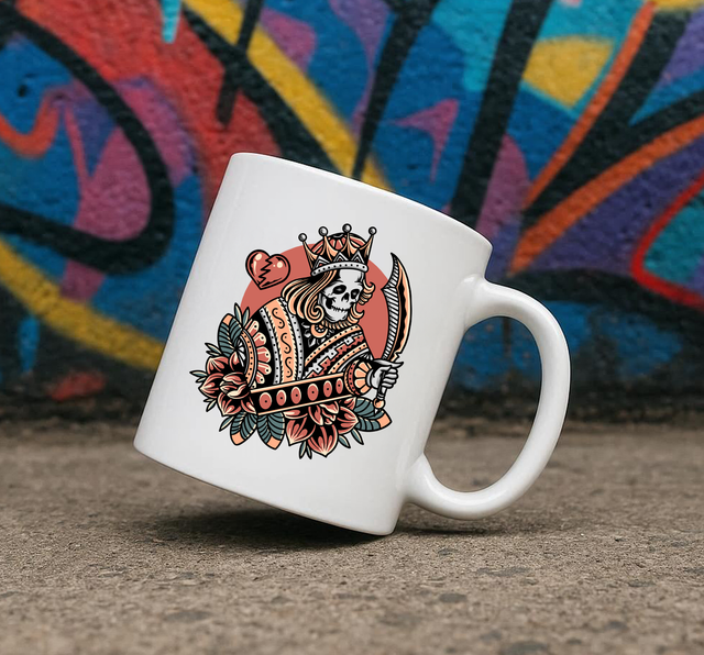 Traditional Tattoo Style Skull Warrior 11oz Ceramic Printed Mug Design