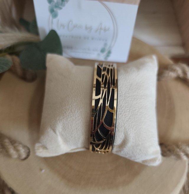 BRACELET "ETIENNETTE" ACIER INOXY GOLD/ SIMILI NOIR/CAMEL REVERSIBLE 0000901