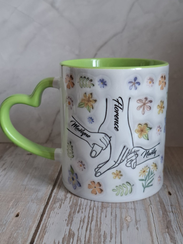 Mug coeur vert Maman et enfants